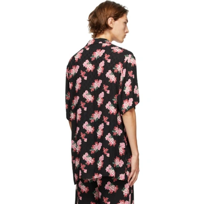 Shop Gucci Black Silk Peony Print Bowling Shirt In 1187 Blkpin