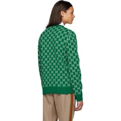 Shop Gucci Green & Off-white Wool Gg V-neck Sweater In 3012 Grnmil