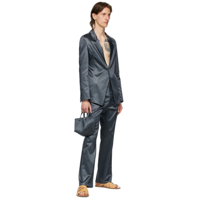 Shop Ludovic De Saint Sernin Grey Satin Suit Blazer In Dark Aqua
