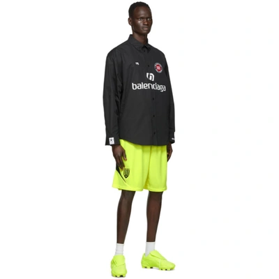 Shop Balenciaga Yellow & Black Mesh Soccer Shorts In 7110fluo Y