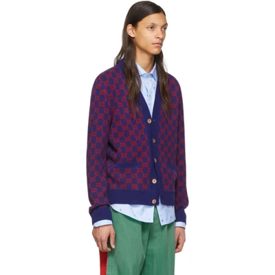 Shop Gucci Blue & Red Gg Cardigan In 4175 Inchre