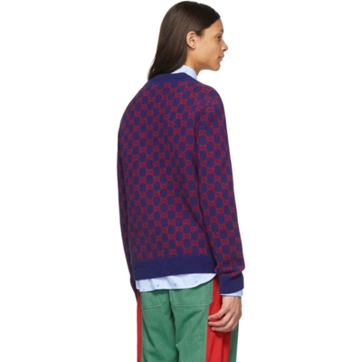 Shop Gucci Blue & Red Gg Cardigan In 4175 Inchre