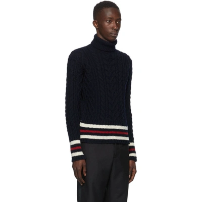 Shop Thom Browne Navy Mohair Aran Cable Turtleneck In 415 Navy