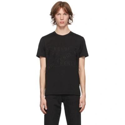 Shop Fendi Black Logo Tape T-shirt In F0gme Black