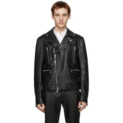 Shop Alexander Mcqueen Black Leather Classic Biker Jacket In 1000 Black