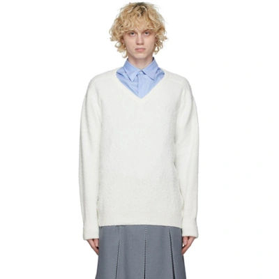 Shop Maison Margiela Off-white Gauge 7 V-neck Sweater In 101 Offwhit