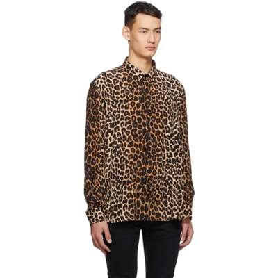 Shop Saint Laurent Brown Silk Leopard Shirt In 9665 Leopar