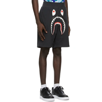 Shop Bape Black Wide Shark Sweat Shorts In Blk