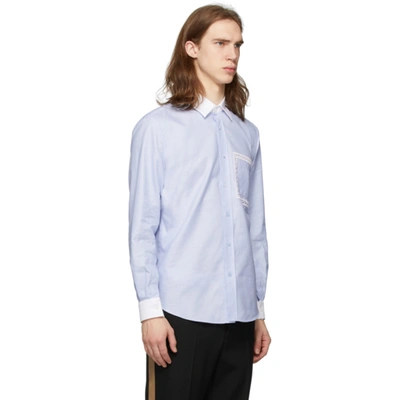 Shop Burberry Blue Lace Detail Oxford Shirt In Pale Blue