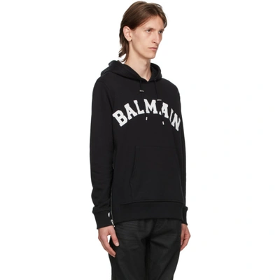 Shop Balmain Black College Logo Hoodie In Eab Noirbla