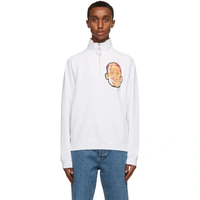 Shop Jw Anderson White Embroidered Face Half-zip Sweater In White 001