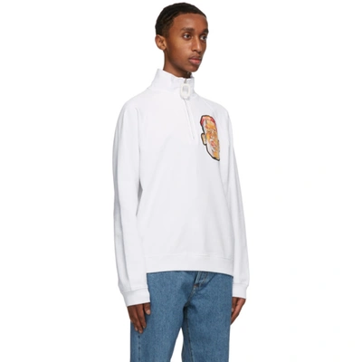Shop Jw Anderson White Embroidered Face Half-zip Sweater In White 001
