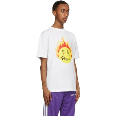 Shop Palm Angels White Smiley Edition Burning Head Logo T-shirt In White/yello