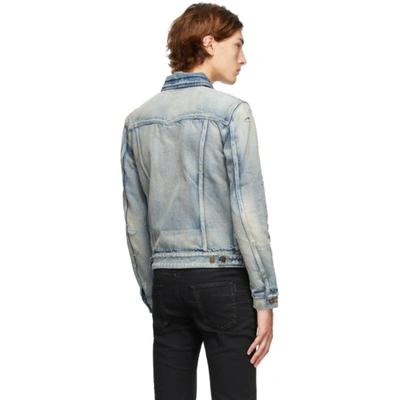 Shop Saint Laurent Blue Denim 70's Trashed Jacket In 4342 70sblu