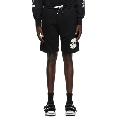 Shop Palm Angels Black French Terry Skull Shorts In Black/white