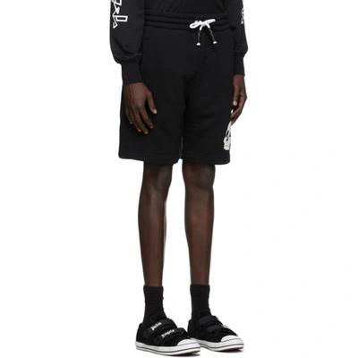 Shop Palm Angels Black French Terry Skull Shorts In Black/white