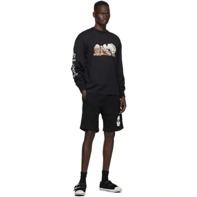 Shop Palm Angels Black French Terry Skull Shorts In Black/white