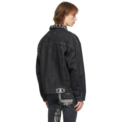 Shop Alchemist Black Denim 'too Young To Die' Jacket In Fake Leopard