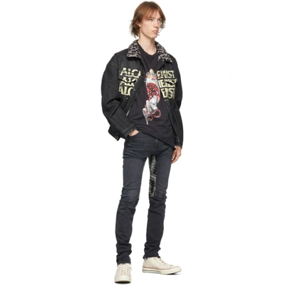 Shop Alchemist Black Denim 'too Young To Die' Jacket In Fake Leopard