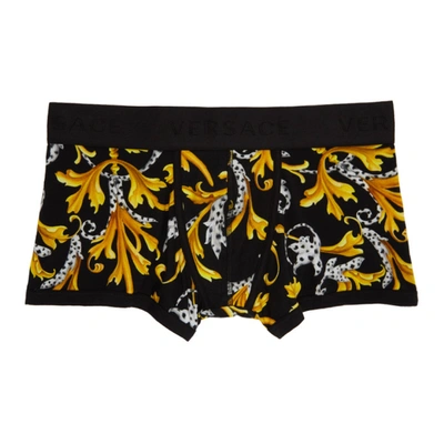 Shop Versace Underwear Black And Gold Barocco Boxer Briefs In A7008 Black