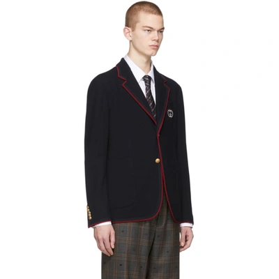 Shop Gucci Navy Wool Palma Blazer In 4440 Ink