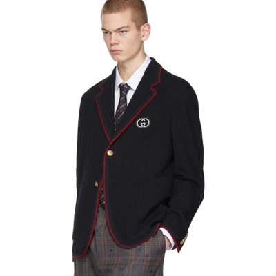 Shop Gucci Navy Wool Palma Blazer In 4440 Ink