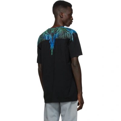 Shop Marcelo Burlon County Of Milan Black & Blue Neon Wings T-shirt