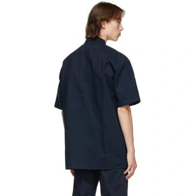 Shop Saintwoods Navy Workshirt Short Sleeve Shirt