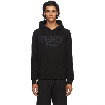 Shop Fendi Black Embroidered Logo Hoodie In F0qa1 Black