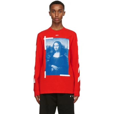 Shop Off-white Red And Blue Mona Lisa Long Sleeve T-shirt In Fiery Red White