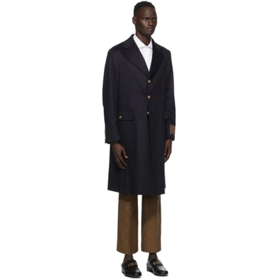 Shop Gucci Navy Eco Cashmere Coat In 4440 Ink