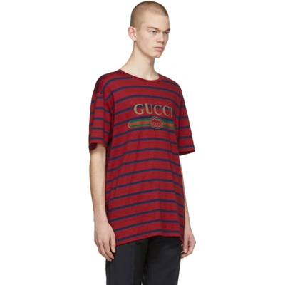 Shop Gucci Red Striped Logo T-shirt In 6090redinch