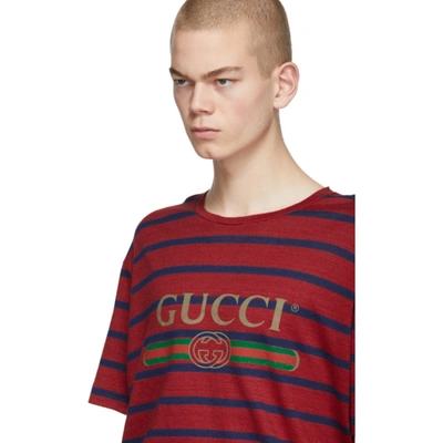 Shop Gucci Red Striped Logo T-shirt In 6090redinch