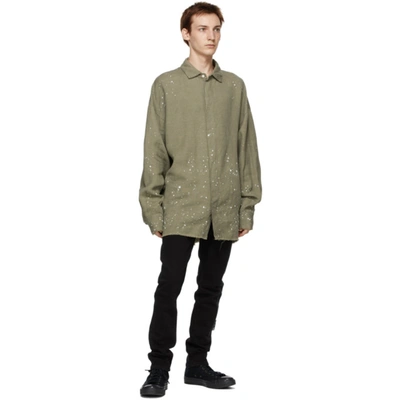 Shop Palm Angels Khaki Paint Splatter Overshirt In Military Wh