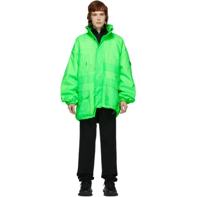 Shop Balenciaga Green Pulled Parka In 3302 Fluo G