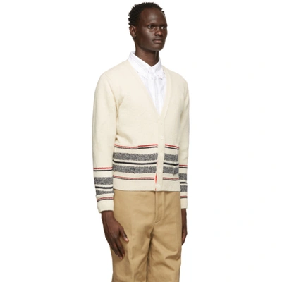 Shop Thom Browne Off-white Mohair Cricket Stripe Cardigan In 100 White