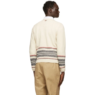 Shop Thom Browne Off-white Mohair Cricket Stripe Cardigan In 100 White