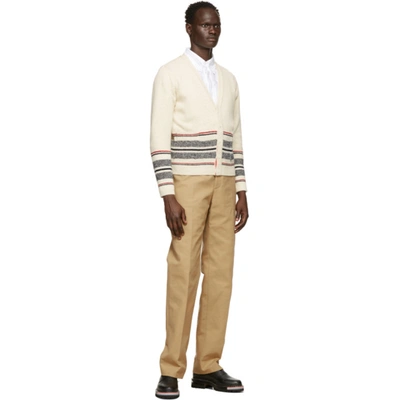 Shop Thom Browne Off-white Mohair Cricket Stripe Cardigan In 100 White