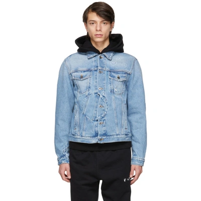 Shop Off-white Blue Twisted Denim Jacket In Cobalt Blue