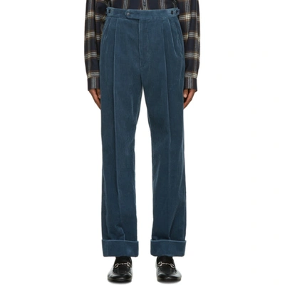 Shop Gucci Blue Regular Fit Corduroy Trousers In 4336 Dkavio