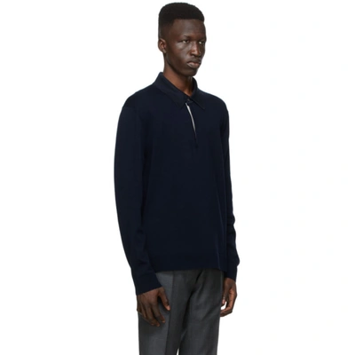 Shop Dunhill Navy Contrast Long Sleeve Polo In 059 Ink