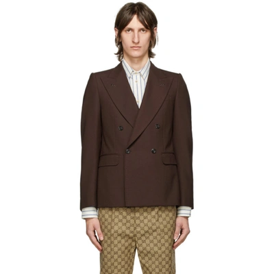 Shop Gucci Brown Wool Double-breasted Blazer In 2087 Erebia