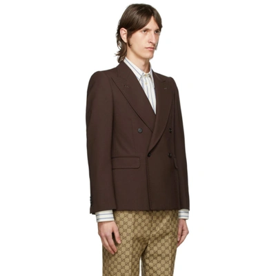 Shop Gucci Brown Wool Double-breasted Blazer In 2087 Erebia