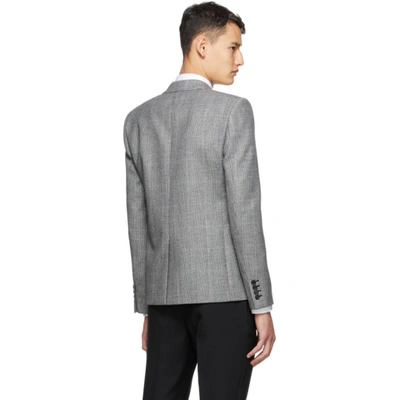 SAINT LAURENT 灰色羊毛法兰绒短款西装外套