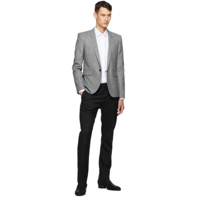 Shop Saint Laurent Grey Wool Short Blazer In 9787 Chk/bl