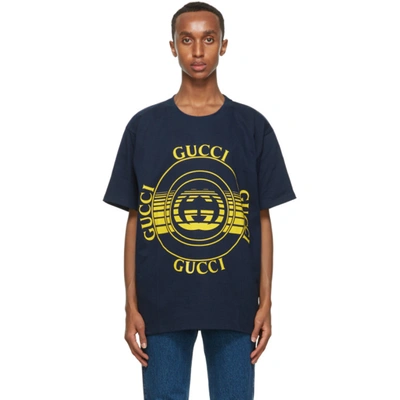 Shop Gucci Navy Interlocking G Disk T-shirt In 4535 Inchyl