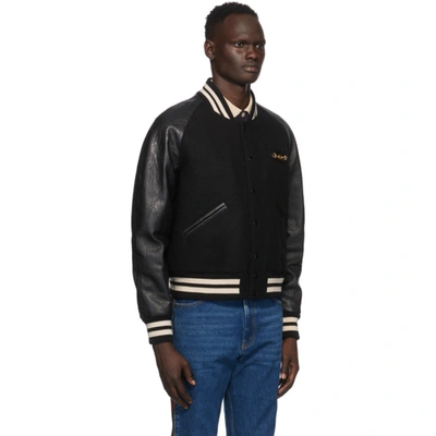 Shop Gucci Black Felt & Leather Bomber Jacket In 1000 Black