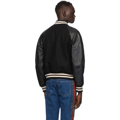 Shop Gucci Black Felt & Leather Bomber Jacket In 1000 Black