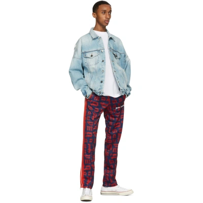 Shop Palm Angels Navy And Red Monogram Track Pants In Blue Red
