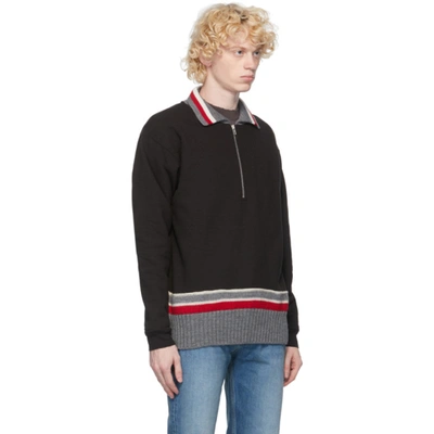 Shop Maison Margiela Black Knit Trim Half-zip Sweatshirt In 900 Black